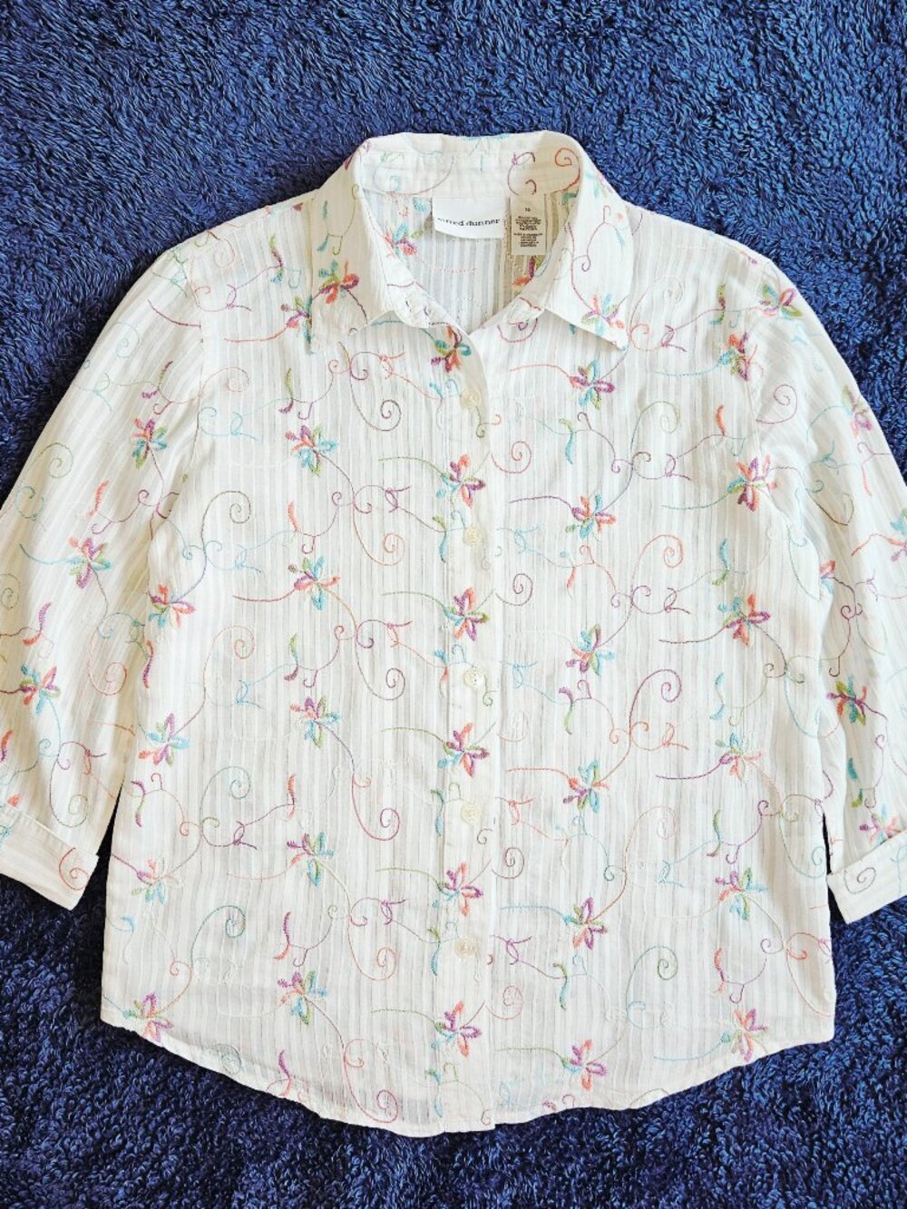 Alfred Dunner Vintage 90's Women's White Blouse Shirt Floral Embroidery Size 10